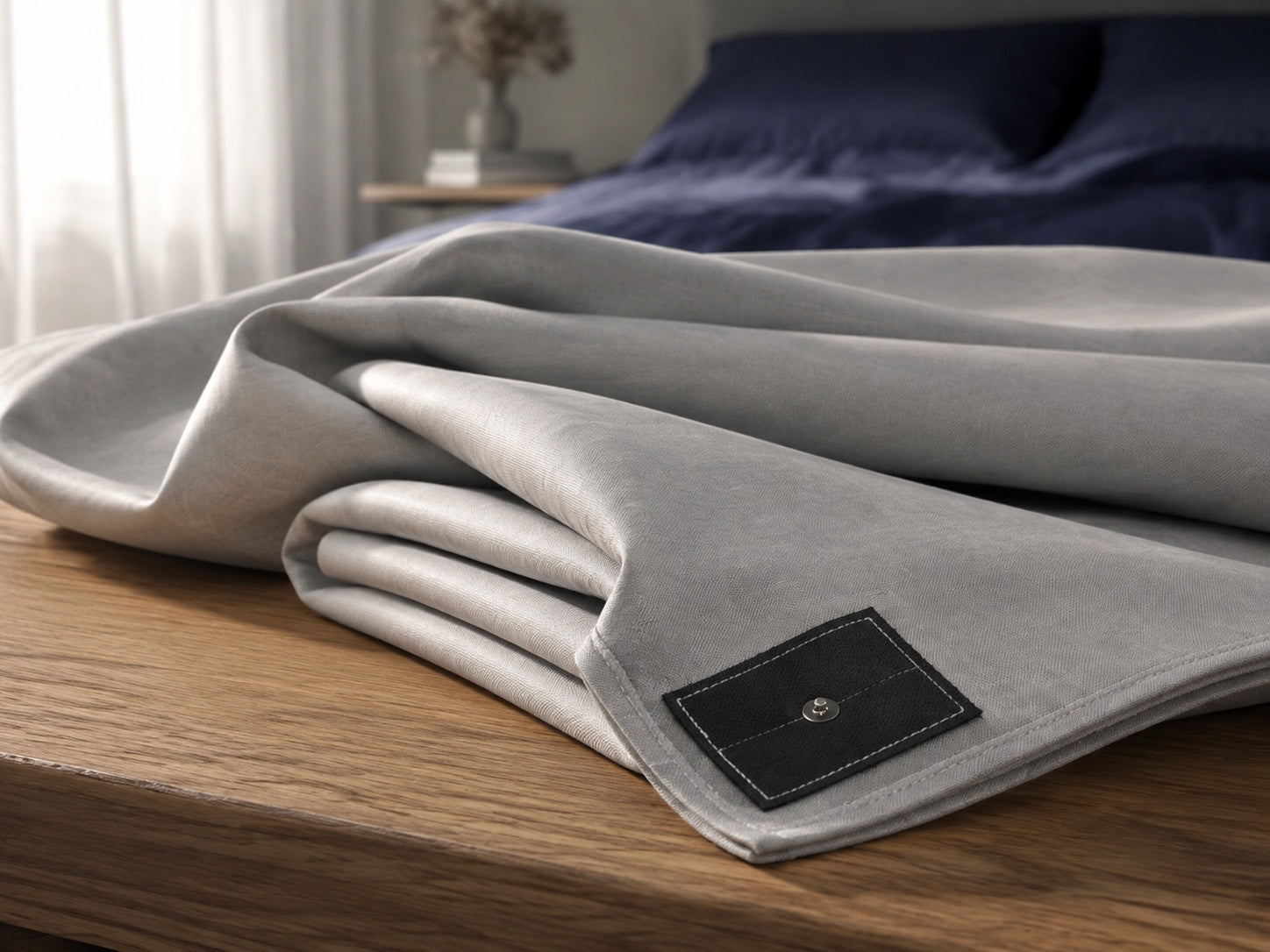 Folded SteelWeave fabric showing its stitching and snap patch