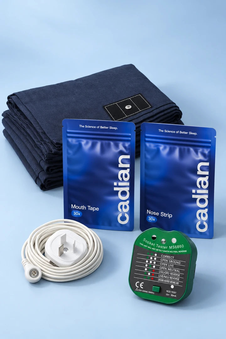Midnight Cadian grounding sheet with connection cord, Mouth Tape, Nose Strips and Socket Tester